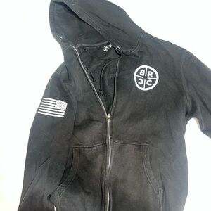 Black Zip-Up Hoodie with Logo and Flag
